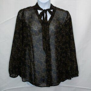 Apt 9 Sheer Tie Neck Blouse Womens 2X Green Plus Button Down Top Shirt JJ03